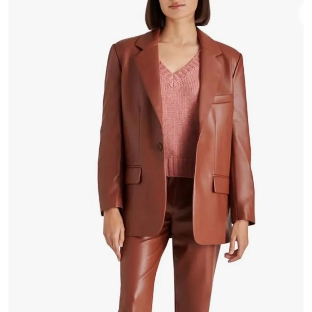 Steve Madden Women's Blazer Size S Brown Faux Leather Jacket - Picture 9 of 11